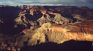 Shadows play as the river hides deep in the inner Canyon