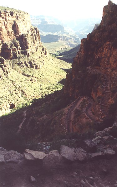 Looking down from the trail in the direction of Indian garden campground