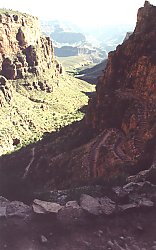 Looking down from the trail in the direction of Indian garden campground