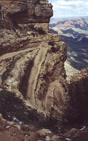 To traverse the cliffs switchbacks twist down the sides for miles